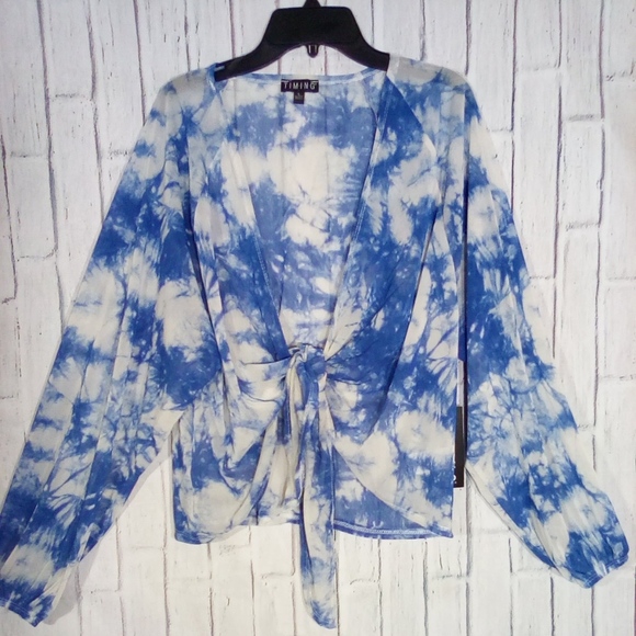 Timing Tops - NWT- Tie front Mesh top - Tie Dye